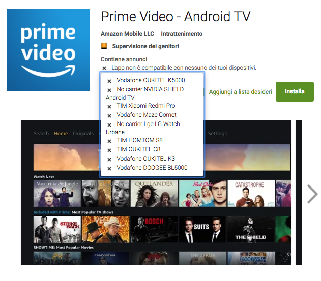 Amazon Prime Video è disponibile sul Play Store per Android TV