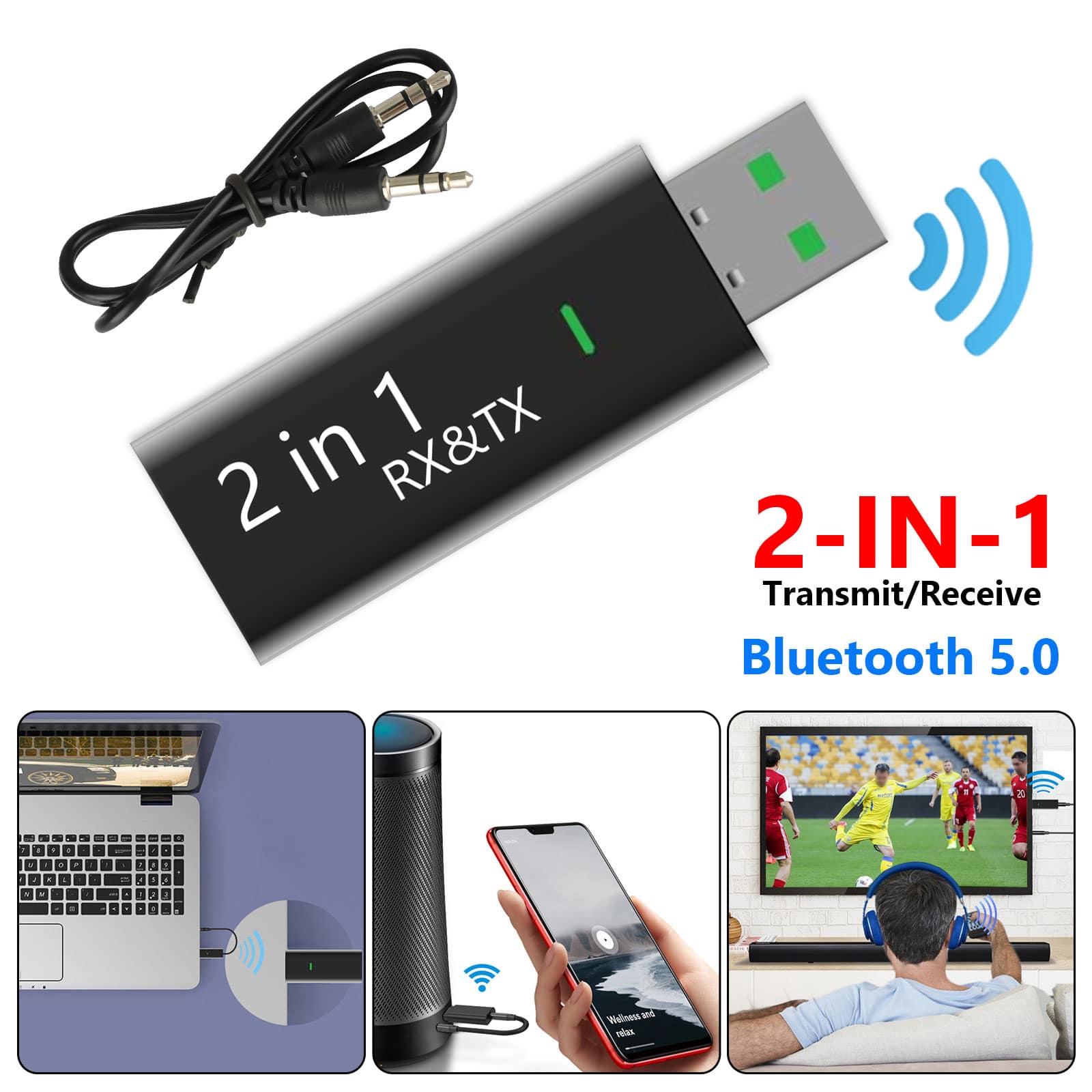 Bluetooth 5.0 Audio Transmitter Receiver, Portable Bluetooth Adapter ...