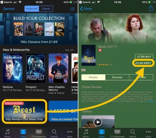 Can I rent movies on iTunes and watch them offline on my iPhone or iPad?