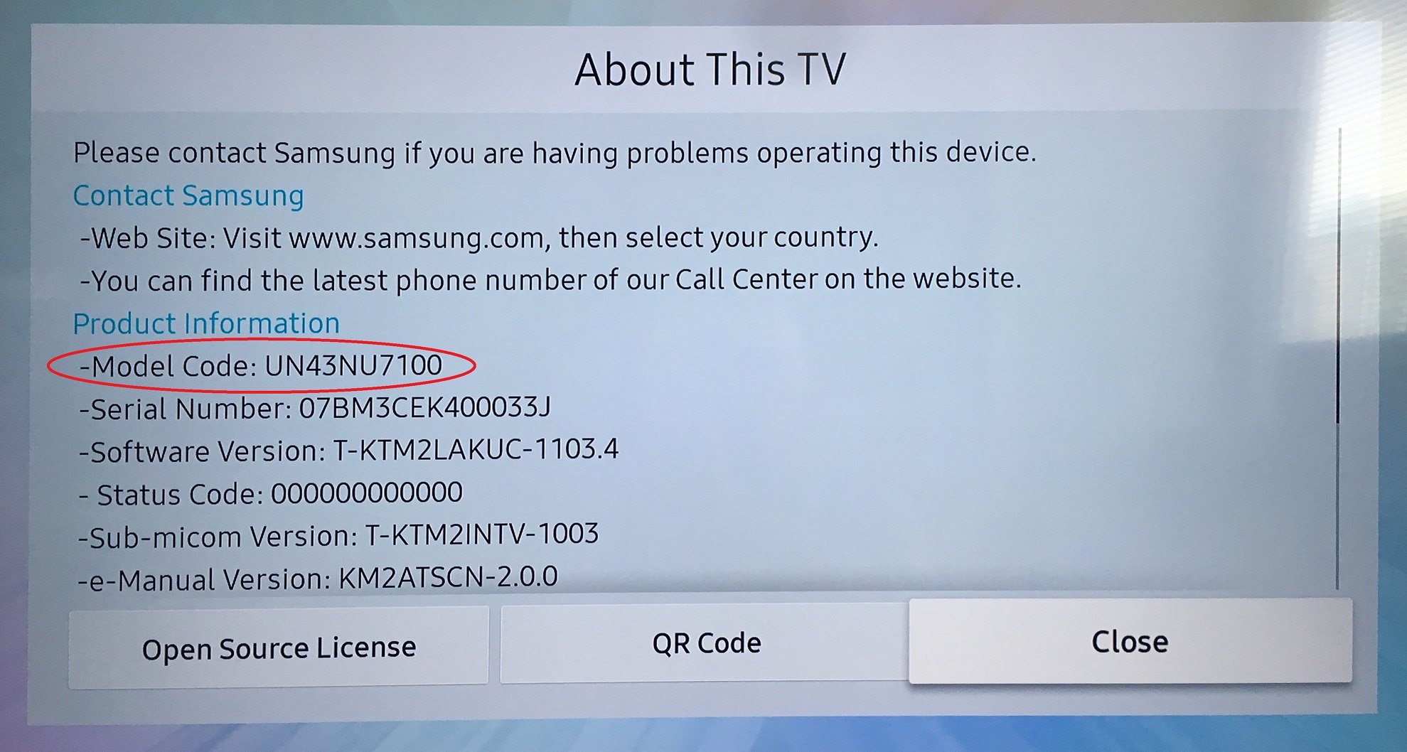 How can I find my Samsung TV model number?  Cineplex