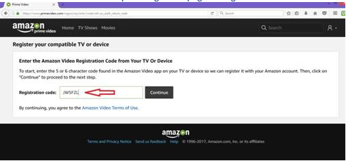 How do I setup/register on Amazon Prime Video with my TV?