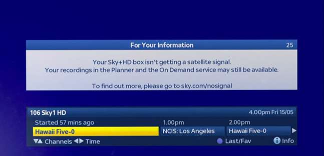 My Sky digibox says no satellite signal