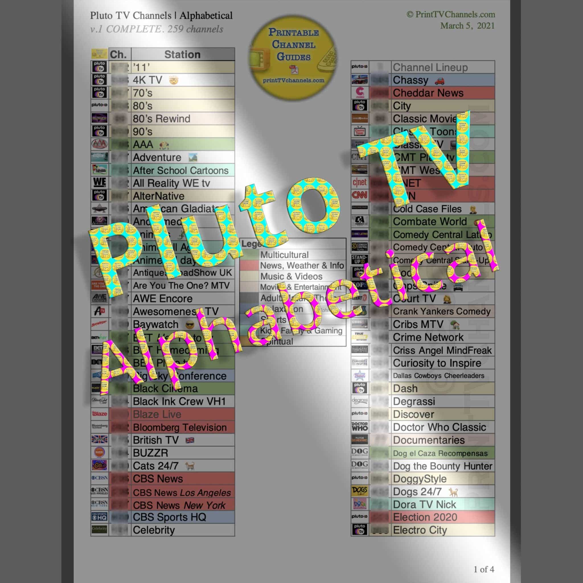 Printable Pluto TV Guide / Printable Pluto TV Guide