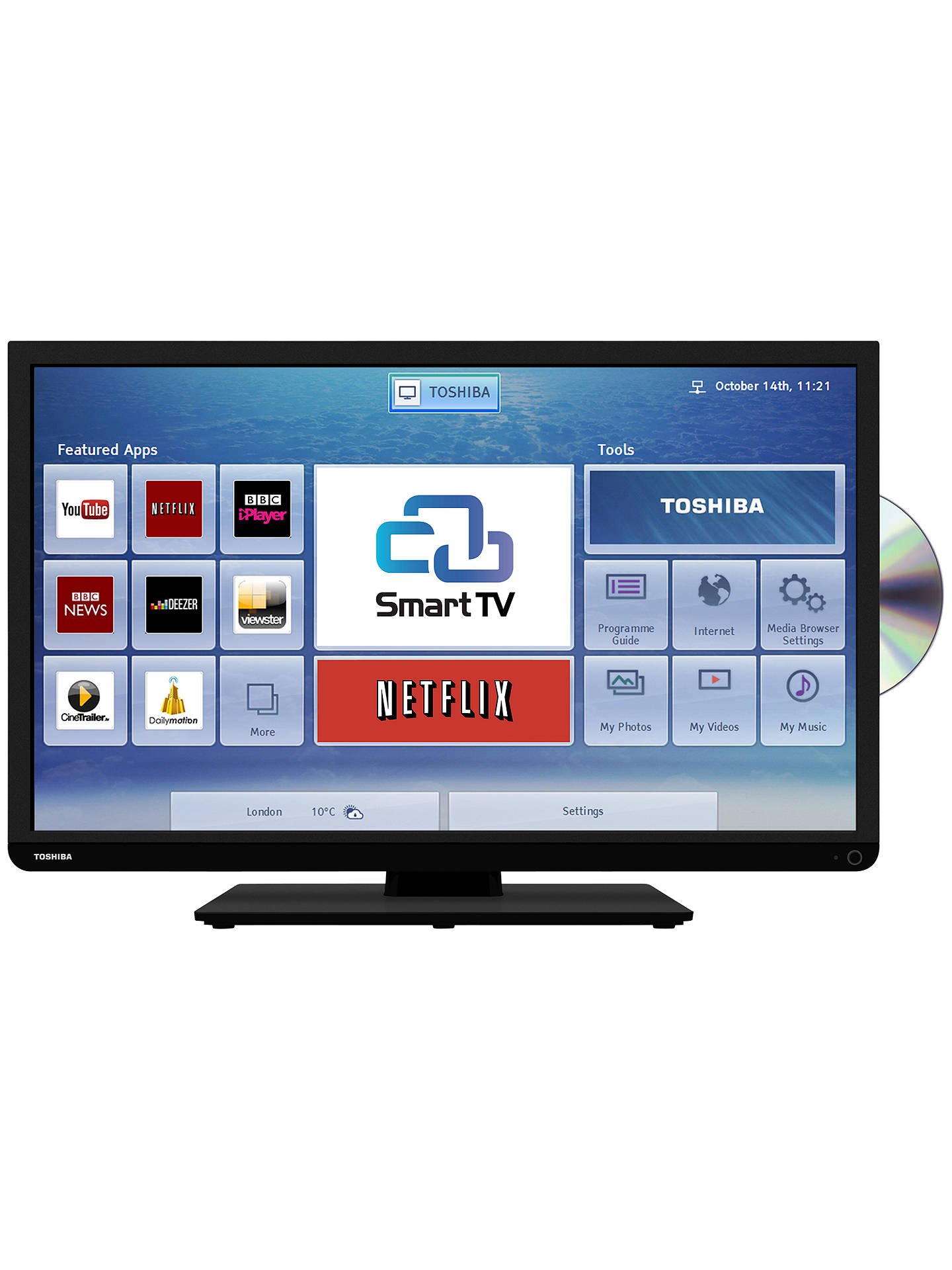 Toshiba 32D3453DB LED HD Ready Smart TV/DVD Combi, Wi