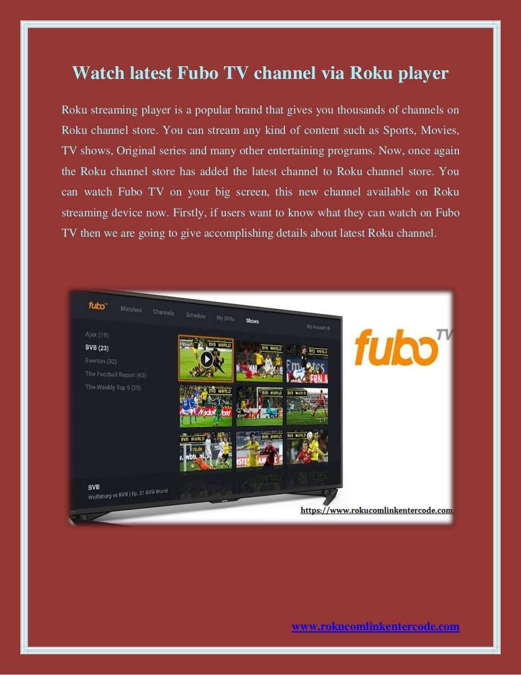 Watch Latest Fubo TV Channel via Roku Player